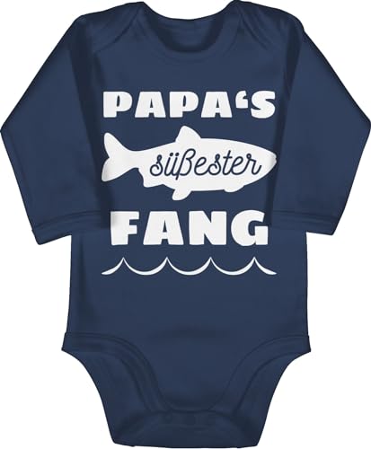 Baby Body langarm Mädchen Junge - Geschenk zum Vatertag - Papas süßester Fang - 3/6 Monate - Navy Blau - babybody mit spruch papa vatertagsbody papatagsgeschenk dad strampler von Shirtracer