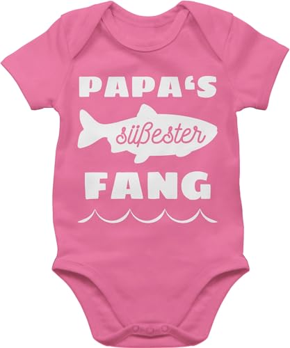 Shirtracer Baby Body Junge Mädchen - Geschenk zum Vatertag - Papas süßester Fang - 6/12 Monate - Pink - papa babybody süße sprüche daddy strampler papatag babykleidung geschenke+für+werdende+väter von Shirtracer