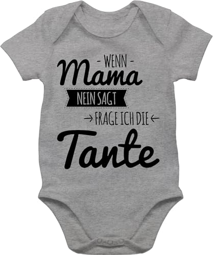 Shirtracer Baby Body Junge Mädchen - Tante Spruch - Wenn Mama nein sagt frag ich die Tante - 3/6 Monate - Grau meliert - lustige babykleidung babybody+tante geschenk aunties babysachen jungen von Shirtracer