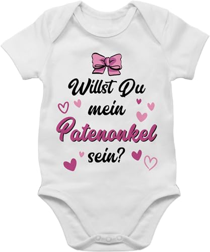 Baby Body Junge Mädchen - Willst du mein Patenonkel sein schwarz rosa - 1/3 Monate - Weiß - babybodys pate taufpate werden bz10 geschenk möchtest babybody strampler babyklamotten babykleidung von Shirtracer