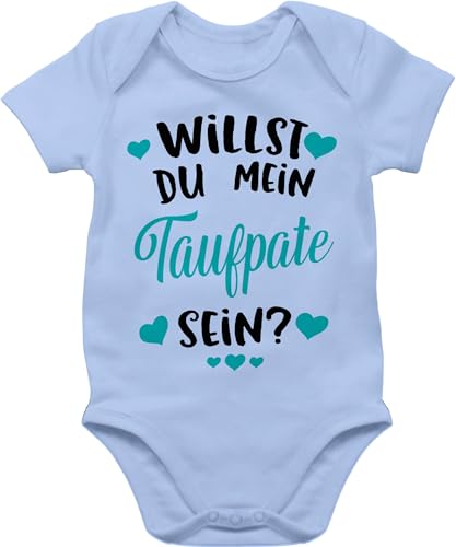 Baby Body Junge Mädchen - Patenonkel - Willst du mein Taufpate sein? - türkis - 3/6 Monate - Babyblau - babystrampler jungen werden babybodie babybodies babybody kurzarm kurzarmbody babybodys von Shirtracer