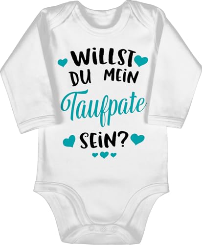 Baby Body langarm Mädchen Junge - Patenonkel - Willst du mein Taufpate sein? - türkis - 3/6 Monate - Weiß - paten onkel pate strampler taufpaten babybody patenschaft bodys taufonkel fragen von Shirtracer
