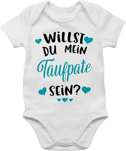 Baby Body Junge Mädchen - Patenonkel - Willst du mein Taufpate sein? - türkis - 3/6 Monate - Weiß - bodies kurzarm bodys für babys bodie babybody strampler babysachen kurzarmbody jungen sommer von Shirtracer