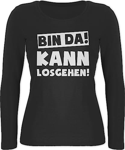 Langarmshirt Damen - Sprüche Statement mit Spruch - Bin da kann losgehen - L - Schwarz - sprüchen da, t Shirts Langarm Shirt lustige sprueche ich Drauf Hier witzige da! Tshirt Spruch. Festival von Shirtracer