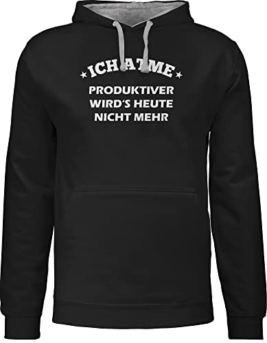 Pullover Herren Frauen Hoodie Kontrast zweifarbig - Sprüche Statement mit Spruch - Ich atme Produktiver wird es heute nicht mehr - 5XL - Schwarz/Grau meliert - sprüchen damen drauf pulli lustige von Shirtracer