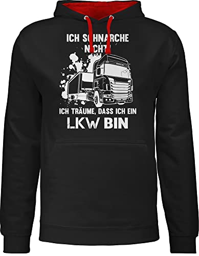 Pullover Herren Frauen Hoodie Kontrast zweifarbig - Sprüche Statement mit Spruch - Ich schnarche nicht ich bin ein LKW - XL - Schwarz/Rot - sprüchen pullis drauf damen pulli hoody männer langarm von Shirtracer