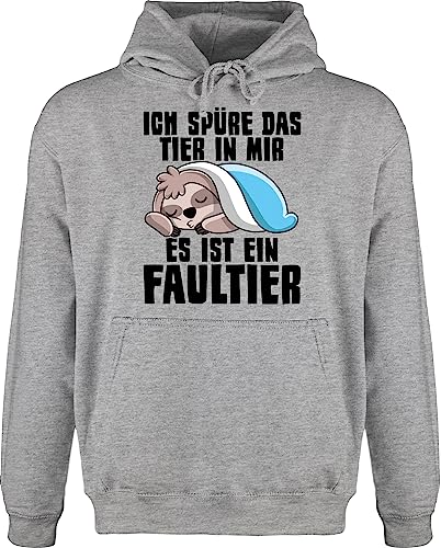 Shirtracer Hoodie Herren Pullover Männer - Sprüche Statement mit Spruch - Ich spüre das Tier in Mir es ist EIN Faultier - L - Grau meliert - hoddis sprüche, Faultiere Hoodies Geschenk zur Einschulung von Shirtracer