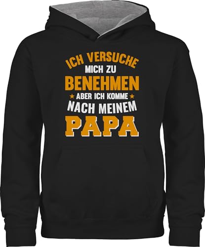 Shirtracer Pullover Kinder Hoodie Jungen Mädchen - Statement Sprüche - Ich versuche Mich zu benehmen komme nach Meinem Papa - 140 (9/11 Jahre) - Schwarz/Grau meliert - mit Spruch Mein Kapuzenpulli von Shirtracer