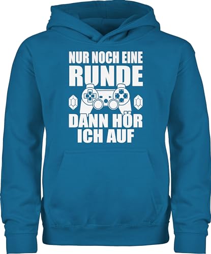 Kinder Hoodie Jungen Mädchen - Statement Sprüche - Nur noch eine Runde dann hör ich auf - 128 (7/8 Jahre) - Himmelblau - pullunder hoodie+jungs gamer mit aufschrift ostergeschenke hoddis spruch von Shirtracer