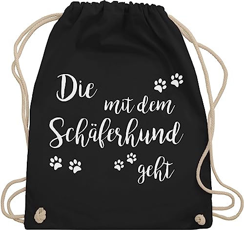 Turnbeutel Rucksack - Sprüche Statement - Die mit dem Schäferhund geht weiß - Unisize - Schwarz - statements beutel sprüchen￼ stoffrucksack aufschrift stoffbeutel spruch sportbeutel von Shirtracer
