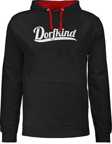 Pullover Herren Frauen Hoodie Kontrast zweifarbig - Sprüche Statement - Dorfkind Weiss - XS - Schwarz/Rot - ich bin vom dorf hoody mit aufschrift bauern hoddies statements dorfkinder pullis von Shirtracer