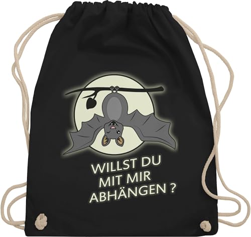 Turnbeutel Rucksack - Sprüche Statement Spruch - Fledermaus - willst du mit mir abhängen ? - Unisize - Schwarz - fledermäuse beutel+rucksack+mit+sprüchen sprueche fledermause beutel sprüchen von Shirtracer