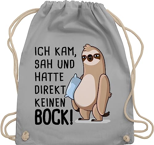 Turnbeutel Rucksack - Sprüche Statement - Hatte direkt keinen Bock - Faultier - Unisize - Hellgrau - spruch kam sah beutel spruche faultiere stoffrucksack sprüchen faultier, stoffbeutel spruechen von Shirtracer