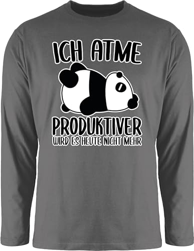 Langarmshirt Herren Langarm Shirt - Sprüche Statement Spruch - Ich atme produktiver Wird es Nicht mehr mit Panda - weiß - 3XL - Dunkelgrau - Tshirt t sprueche atmen Shirts Langarmshirts für von Shirtracer