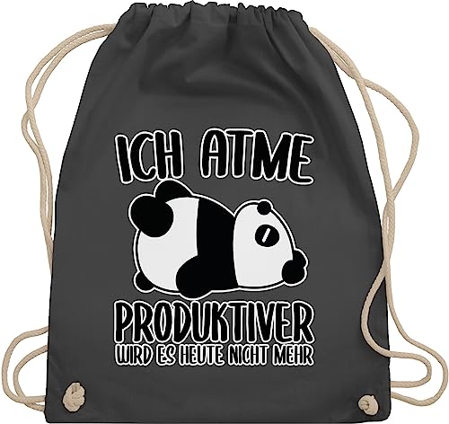 Shirtracer Turnbeutel Rucksack - Sprüche Statement Spruch - Ich atme produktiver wird es nicht mehr mit Panda - weiß - Unisize - Dunkelgrau - bedruckt sprüchen pandabär stoffbeutel damen spruechen von Shirtracer