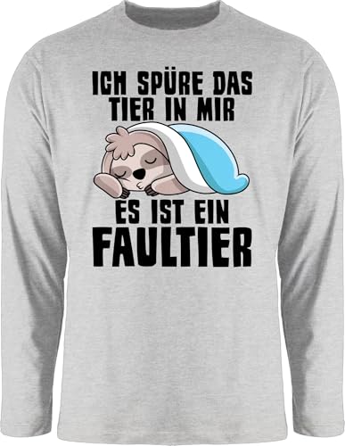 Langarmshirt Herren Langarm Shirt - Sprüche Statement mit Spruch - Ich spüre das Tier in Mir es ist EIN Faultier - XL - Grau meliert - t sprueche Sloth Tshirt t-Shirts sprüchen Arbeit Oberteil von Shirtracer