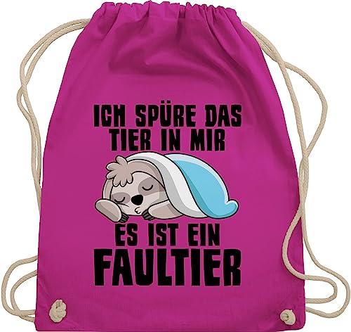 Shirtracer Turnbeutel Rucksack - Sprüche Statement mit Spruch - Ich spüre das Tier in mir es ist ein Faultier - Unisize - Fuchsia - arbeit tasche bedruckt sprüchen faultier, taschen damen spruechen von Shirtracer