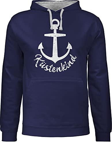 Pullover Herren Frauen Hoodie Kontrast zweifarbig - Sprüche Statement - Küstenkind mit Anker - weiß - 3XL - Navy Blau/Grau meliert - hoodies aufschrift huddys hoody herrenpullies kordel baumwolle von Shirtracer