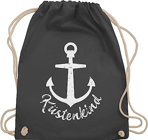 Turnbeutel Rucksack - Sprüche Statement - Küstenkind mit Anker - weiß - Unisize - Dunkelgrau - damen motiv statements maritim beutel sprüchen￼ ich bin ein stoffbeutel aufschrift juterucksäcke von Shirtracer