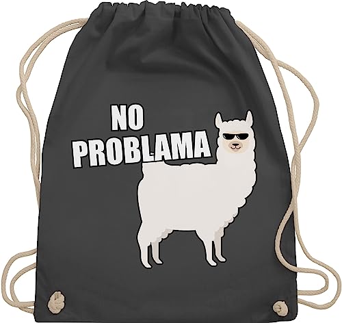 Turnbeutel Rucksack - Sprüche Statement - No Problama | Drama Lama - Unisize - Dunkelgrau - stofftaschen beutel mit kordelzug kordel baumwolle stoff coole teenager mädchen sachen animals lustig von Shirtracer