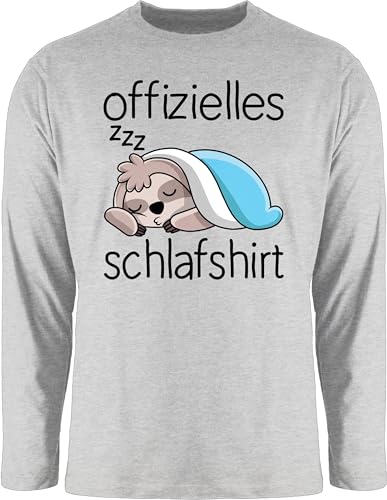 Langarmshirt Herren Langarm Shirt - Sprüche Statement - Offizielles Schlafshirt mit Faultier - schwarz - XL - Grau meliert - Statements Schlaf Rundhals Oberteil Spruch schlaftshirts Tshirt von Shirtracer