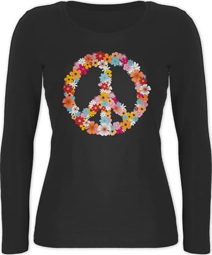 Shirtracer Langarmshirt Damen - Sprüche Statement - Peace Flower Power Hippie Peace Zeichen I Friedenszeichen I 90er I 70er - XXL - Schwarz - Frieden Tshirt mit Aufschrift 90s Langarm Hippi Oberteile von Shirtracer