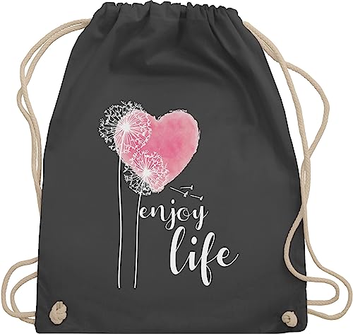 Turnbeutel Rucksack - Sprüche Statement - Pusteblume Enjoy Life weiß/rosa - Unisize - Dunkelgrau - mit aufschrift blumen beutel statements pusteblumen stoffbeutel sprüchen￼ stoffrucksack spruch von Shirtracer