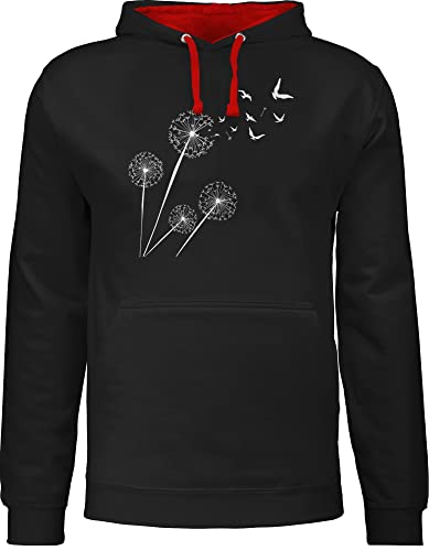 Pullover Herren Frauen Hoodie Kontrast zweifarbig - Sprüche Statement - Pusteblume Löwenzahn - L - Schwarz/Rot - hoodys hoddies pulli mit kapuze pullis kapuzen kordel zweifarbiger männer damen von Shirtracer