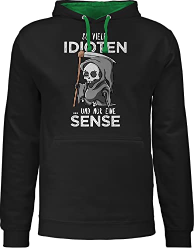 Shirtracer Pullover Herren Frauen Hoodie Kontrast zweifarbig - Sprüche Statement mit Spruch - So viele Idioten und nur eine Sense - Sarkasmus Guten Morgen Kollegen Geschenk - XL - Schwarz/Grün von Shirtracer