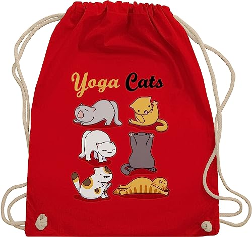 Shirtracer Turnbeutel Rucksack - Sprüche Statement - Yoga Cats - Unisize - Rot - mit katzenmotiv kinderrucksack tier cat katz beutel tiere katzen yogakatze stoffrucksack katze katzenyoga stoffbeutel von Shirtracer