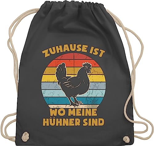 Turnbeutel Rucksack - Sprüche Statement mit Spruch - Zuhause ist wo meine Hühner sind - Vintage - Unisize - Dunkelgrau - geschenk zur einschulung bag kordelzug lustige stoffrucksack damen witzige von Shirtracer