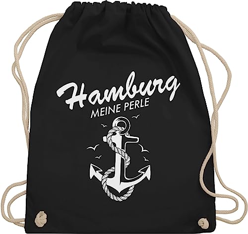 Shirtracer Turnbeutel Rucksack - Stadt und City Outfit - Hamburg - meine Perle - Unisize - Schwarz - hamburger souvenir beutel stoffbeutel sportbeutel baumwollrucksack tasche bags bag baumwollbeutel von Shirtracer