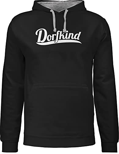 Pullover Herren Frauen Hoodie Kontrast zweifarbig - Sprüche Statement - Dorfkind Weiss - L - Schwarz/Grau meliert - ich bin vom dorf hoody mit aufschrift bauern oberteile statements dorfkinder von Shirtracer