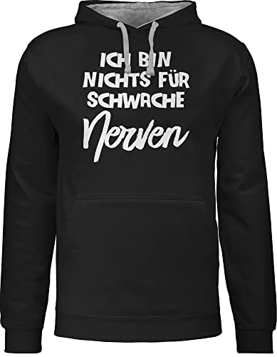 Pullover Herren Frauen Hoodie Kontrast zweifarbig - Sprüche Statement - Ich bin nichts für schwache Nerven comic - L - Schwarz/Grau meliert - pullis kapuzenpullover damen geschenke 20 jährige von Shirtracer