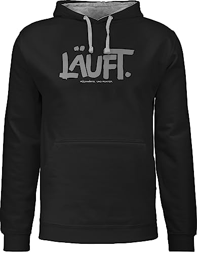 Pullover Herren Frauen Hoodie Kontrast zweifarbig - Statement - Läuft - Läuft Lustig Sprüche Lustiger Spruch Nerd Geek Läuft bei mir - L - Schwarz/Grau meliert - mit sprüchen hoodies/pullis von Shirtracer