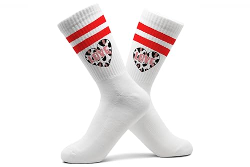 Statement - Leoprint Herz Socken Leopardenmuster Herz Love I Leo Print Tennissocken Leopard I Leo Muster - 37-41 - Rot - damen statements sprüche heart socke mit tennis herren 43-46 39-42 von Shirtracer