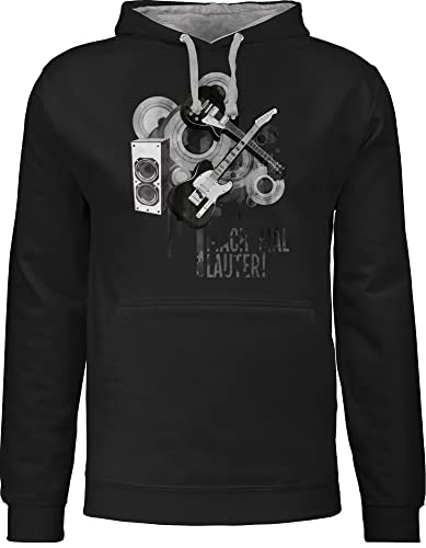 Shirtracer Pullover Herren Frauen Hoodie Kontrast zweifarbig - Sprüche Statement - Mach mal lauter! - M - Schwarz/Grau meliert - Hoody Gitarren Hoodys Metal kaputzenpuloverer Damen Gitarre von Shirtracer