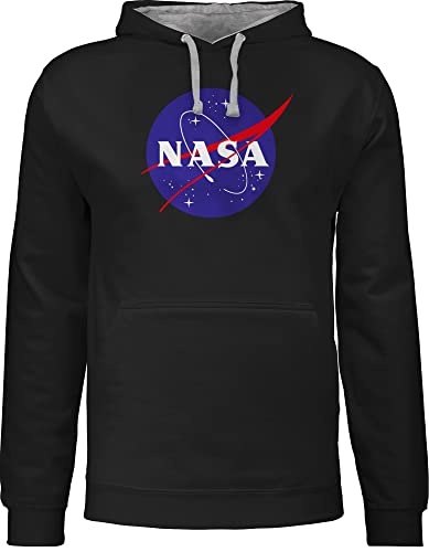 Pullover Herren Frauen Hoodie Kontrast zweifarbig - Sprüche Statement - Nasa Meatball Logo - 3XL - Schwarz/Grau meliert - geschenk zocker pulli männer geschenkideen langarm hoody mit kapuze von Shirtracer