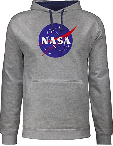 Pullover Herren Frauen Hoodie Kontrast zweifarbig - Sprüche Statement - Nasa Meatball Logo - XL - Grau meliert/Navy Blau - langarm damen mit kapuze hoody geeks jungsgeschenke pullis nerdige patch von Shirtracer