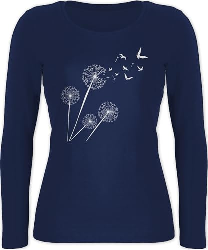 Langarmshirt Damen - Sprüche Statement - Pusteblume Löwenzahn - S - Marineblau - Langarm Tshirt Shirt mit Aufschrift vögel Shirts Blumen Statements Blume Longsleeve Baumwolle sprüchen￼ Kordel von Shirtracer