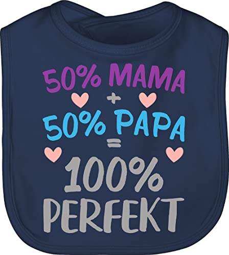 Shirtracer Baby Lätzchen - Sprüche - 50% Mama 50% Papa 100% Perfekt - Unisize - Navy Blau - lustige babysachen spruch dad kinderlätze babykleidung mit süßen sprüchen spruche dads sabberlatz von Shirtracer