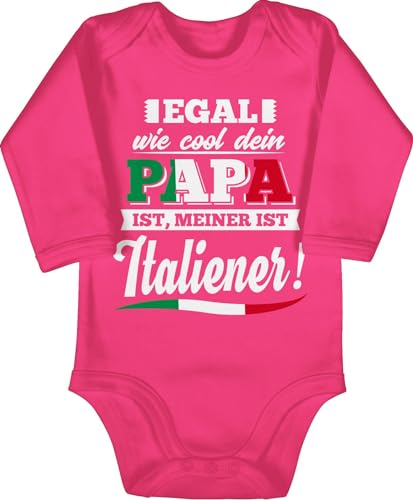 Baby Body langarm Mädchen Junge - Sprüche - Egal wie Cool dein Papa meiner ist Italiener - 3/6 Monate - Fuchsia - trikot babygeschenke spruch baba babybody italienisch babygeschenk spruche vater von Shirtracer