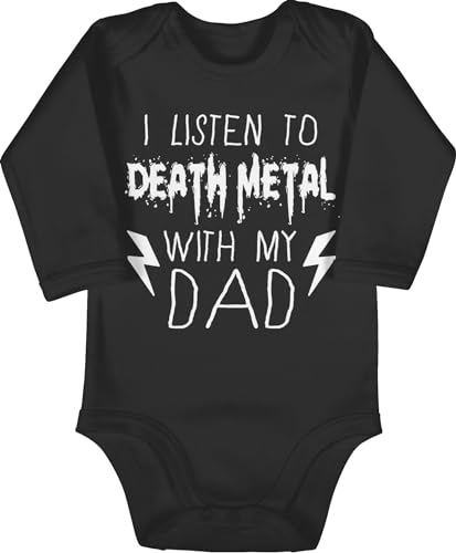 Baby Body langarm Mädchen Junge - Sprüche - I listen to Death Metal with my dad weiß - 3/6 Monate - Schwarz - babygeschenke spruch bodys babygeschenk spruche strampler baby-geschenke sprüchen von Shirtracer