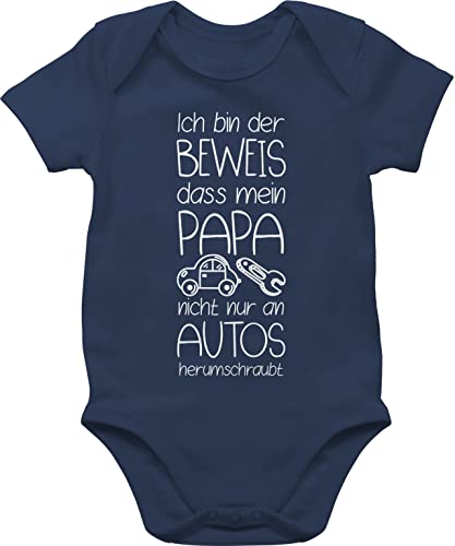 Shirtracer Baby Body Junge Mädchen - Sprüche - Ich bin der Beweis dass mein Papa nicht nur an Autos herumschraubt weiß - 3/6 Monate - Navy Blau - sprüchen das babysachen jungen strampler mit spruch von Shirtracer