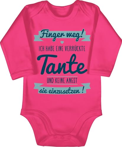Baby Body langarm Mädchen Junge - Sprüche - Ich habe eine verrückte Tante grau/Schwarz - 3/6 Monate - Fuchsia - babygeschenke spruch aunt bodys babygeschenk spruche tanten strampler von Shirtracer