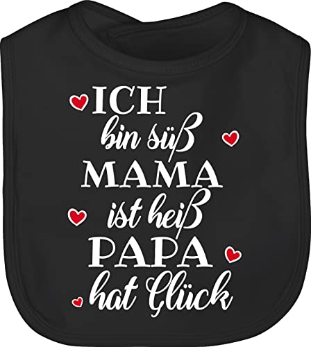 Shirtracer Baby Lätzchen - Sprüche - Ich bin süß Mama ist heiß Papa hat Glück Herzen - Unisize - Schwarz - lustige babysachen spruch dad schlabberlatz babykleidung mit süßen sprüchen spruche mum von Shirtracer