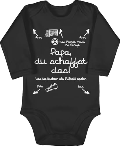 Baby Body langarm Mädchen Junge - Sprüche - Papa du schaffst das Fußball - weiß - 3/6 Monate - Schwarz - babygeschenke spruch fussball babybody babygeschenk spruche anleitung strampler von Shirtracer