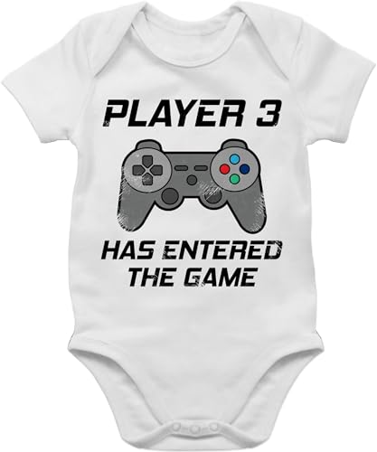 Baby Body Junge Mädchen - Sprüche - Player 3 has entered the Game - schwarz - 3/6 Monate - Weiß - matching outfits partnerlook 3. babybody babymode witzig spruch geschwister outfit und kind von Shirtracer