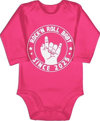 Body langarm Mädchen Junge - Sprüche - Rock'n Roll Baby since 2025-3/6 Monate - Fuchsia - babysachen babygeschenke spruch rock babybody babygeschenk spruche rocker strampler baby-geschenke von Shirtracer