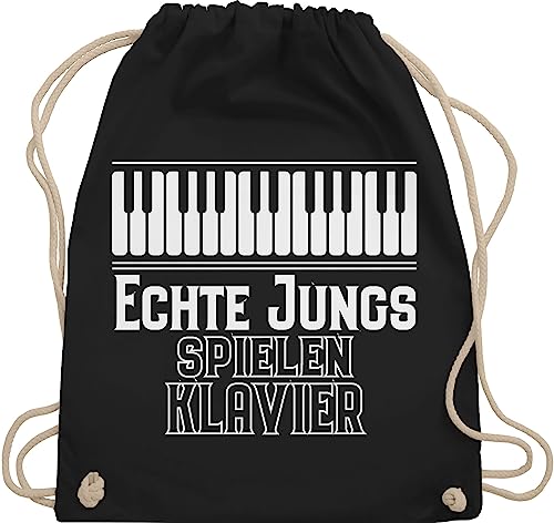 Turnbeutel Rucksack - Statement Sprüche Kinder - Echte Jungs spielen Klavier - Unisize - Schwarz - spruch beutel spruche stoffbeutel sprüchen rucksäcke spruechen kinderbeutel mit aufschrift bag von Shirtracer